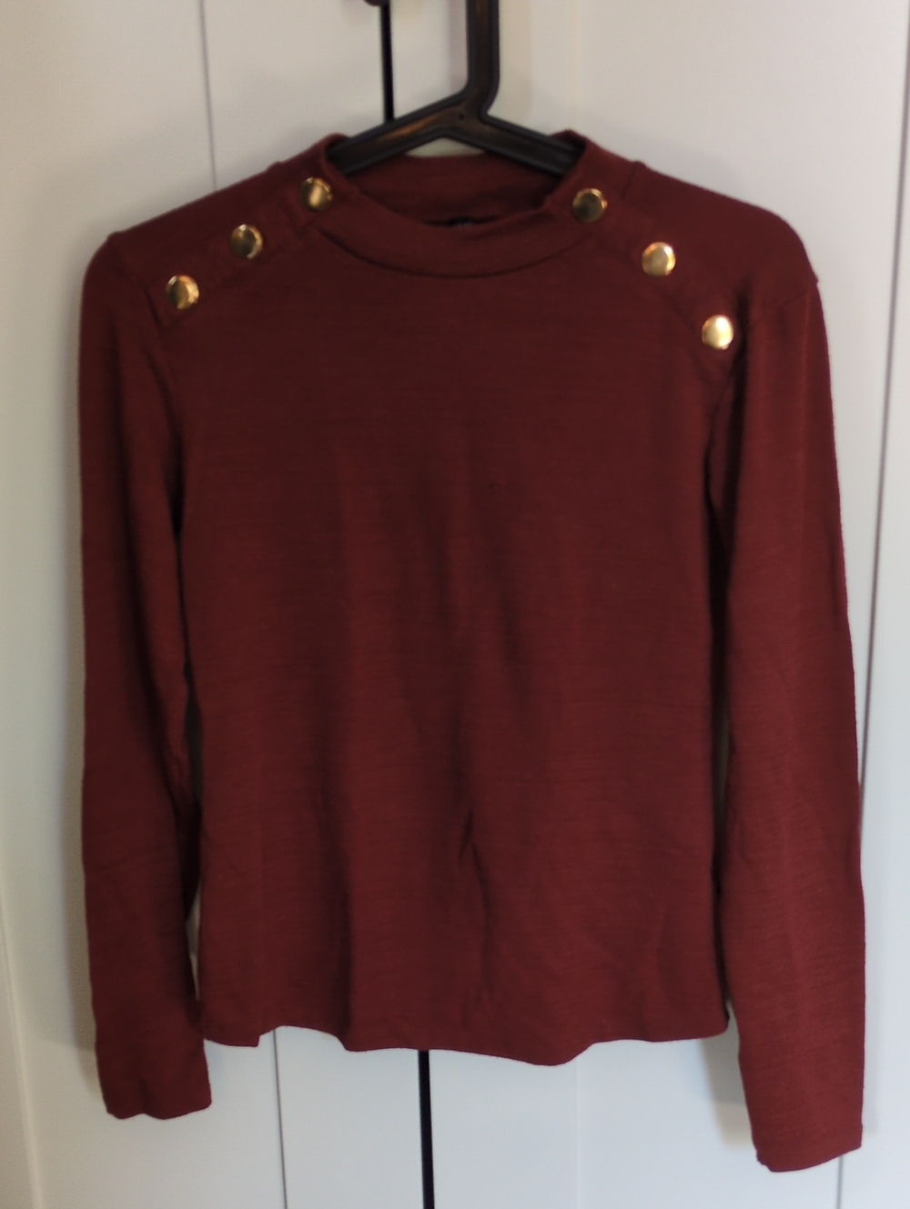 Dynamite Button-Shoulder Knit Sweater Shirt in Wine